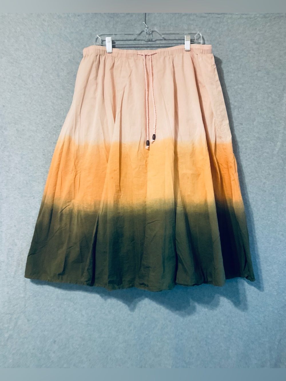 Classic Elements  Drawstring Midi Skirt - Peach, Orange & Olive Sz L